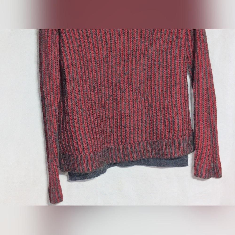 DKNY Cotton Acrylic Sz L Red and Black Striped Cowl Neck Sweater - Picture 3 of 8